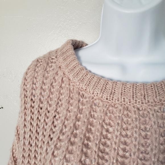 Moon & Madison Women's XL Blush Pink Open Knit Sweater Metallic Silver Bell Cuff - Picture 5 of 10